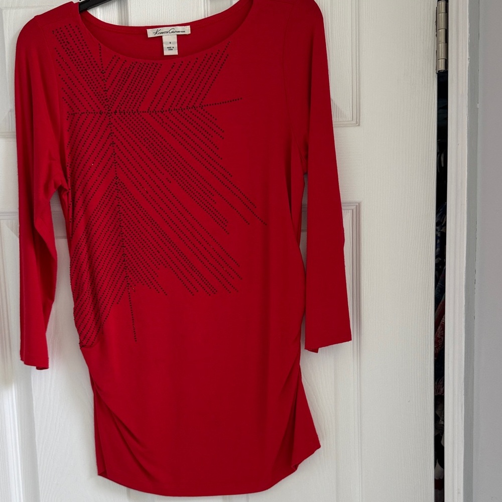 Kenneth Cole New York Red Embellished Blouse